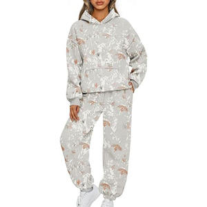 Ensemble survêtement femme 2 pièces, décontracté, hiver, personnalisé, solide, avec capuche, respirant, sweat-shirt et pantalon de survêtement - Product Image 1