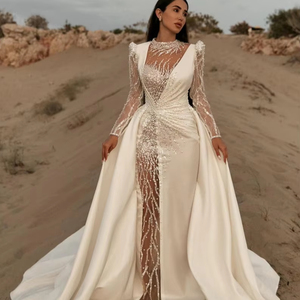 Vestido de noche de longitud completa transpirable antiestático elegante de manga larga de una pieza-Ropa formal de talla grande bordada a mano - Product Image 1