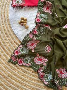 Saree en soie indienne pakistanaise de créateur Belle Georgette Style traditionnel pour fête de mariage Robe de mariage de style traditionnel - Product Image 4