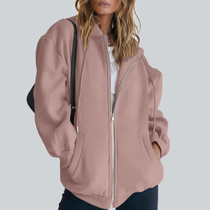 Meilleure vente Sweat à capuche oversize léger pour femmes avec fermeture éclair confortable et respirant Vêtements décontractés pour femmes Sweats à capuche avec fermeture éclair - Product Image 4