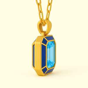 Colgante de oro de 14 Kt de lujo hecho a mano con Topacio azul natural para mujer, colgante de piedras preciosas chapadas en rodio, regalo de cumpleaños - Product Image 3