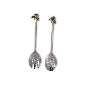 Nouvel ensemble de 2 couverts de service à salade en laiton et acier inoxydable, design classique, bicolore, collection 2 frères pour mariages et réceptions - Product Image 6