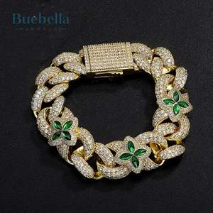 Oro blanco de 14 quilates, 20mm, Esmeralda, trébol de cuatro hojas, pulsera cubana, Plata de Ley 925, VVS, moissanita, diamante, estilo Hip Hop para hombres - Product Image 6