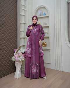 Conjuntos modestos de seda de flor elegante de la mejor calidad, cuello con capucha de estilo informal Floral hecho a mano, estampado de firma con cremallera larga - Product Image 3