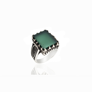 Handcrafted 925 Sterling <b>Silver</b> <b>Mens</b> <b>Ring</b> with Green Agate Stone Turkish Ottoman Style Islamic Jewelry Wholesale from Istanbul - Product Image 1