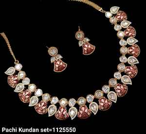 Dernier rond élégant Kundan indien fantaisie traditionnel ton or Kundan perle collier ras du cou ensemble avec correspondant ensemble de boucles d'oreilles femmes - Product Image 4