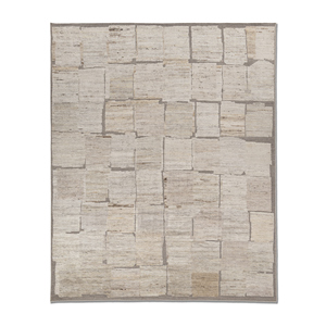 Alfombra de Lana Anudada a Mano Aprezo Beige Marrón Re-1612, Diseño Rectangular de Patchwork para Sala de Estar, Pasillo, Entrada - para Adolescentes - Product Image 1
