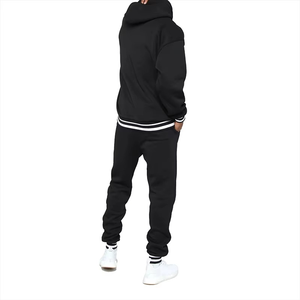 Conjunto de chándal negro de dos piezas para hombre, Sudadera con capucha y pantalones para correr, ropa de calle, ropa deportiva informal para Otoño e Invierno - Product Image 2