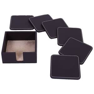 Posavasos de cuero cuadrados de protección de Mesa para el hogar de lujo hechos a mano con soporte, regalos de negocios de aspecto simple y elegante - Product Image 2