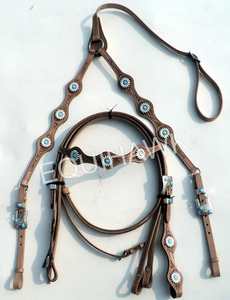 Cabestro de caballo de cuero y rienda occidental personalizado con logotipo personalizado de instalación de tubería de barril para montar y uso estable - Product Image 6