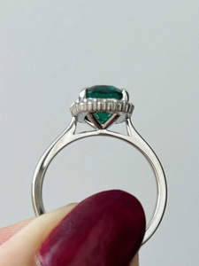 Luxury Cushion Cut Green <b>Emerald</b> <b>Ring</b> 925 Sterling <b>Silver</b> Halo Diamond Engagement <b>Ring</b> for Women Fine Jewelry Gift - Product Image 3