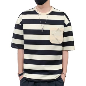 Camiseta corta informal de nuevo estilo para hombre, camiseta de manga corta, camiseta a rayas de verano 2024, marca de moda Hip Hop - Product Image 1