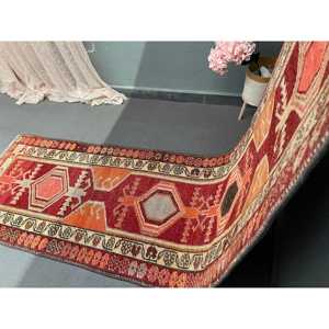 2.7x11.4 ft Herki Vintage Rug, <b>Red</b> Ombr Turkish Rug <b>Wool</b> - Product Image 3