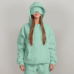 Sudadera con Capucha Verde Menta para Mujer, Marca BLIZ SPORTS WEAR, Estilo Casual, Holgada, con Hombros Caídos, Color Sólido, 100% Algodón Tejido, con Cremalleras, para Otoño - Product Image 1