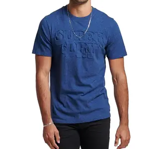 Logotipo casual masculino na cor azul, venda quente de logotipo 3d para homens, camisa com gola redonda e tag