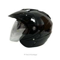Casque de moto demi-visage CRX de haute qualité, noir brillant, visière standard, ABS, certifié SNI, casque de sécurité pour adultes