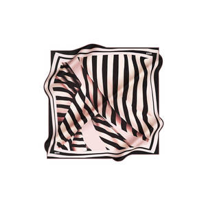 Digital Printed Silk Crepe Satin Square Scarf in Powder Pink and Black Stripes - Product Image 1
