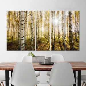 Toile imprimée avec paysage d'arbre minimaliste - Forêt de bouleaux, toile enveloppée 5P - Product Image 1