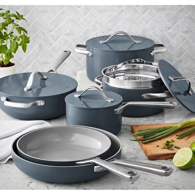 Factory-direct 11-Piece Pressed Aluminum Non-Stick Ceramic Coating Cookware Set Stainless Steel Handles Induction Base