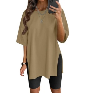 Camisetas de gran tamaño con logotipo personalizado para mujer Camiseta de manga corta de algodón OEM con estampado de transferencia de calor - Product Image 1