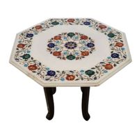 Table à manger moderne en marbre Pietra Dura, élégante incrustation, plateau en marbre raffiné, verre artisanal pour une expérience culinaire exceptionnelle