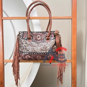 Sac fourre-tout à franges dissimulées en cuir usiné à la main pour dames inspiré des sacs à main en cuir de vachette pour femmes - Product Image 1