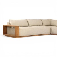 Ensemble de canapés sectionnels en L de luxe moderne, base en teck massif, accoudoirs écologiques, confortables, faits à la main, durables, pour salle à manger et extérieur