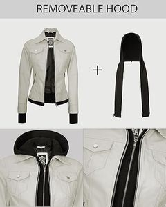 Stylish Comfortable Women's Genuine Lambskin <b>Leather</b> <b>Jacket</b> Custom Made Hooded Design Outerwear Woven Top Quick Dry Windproof - Product Image 5