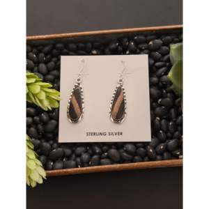 Navajo Handmade Drop <b>Earrings</b> <b>Black</b> Jack Turquoise & Sterling Silver <b>Dangle</b> Water Drop Shape for Gift - Product Image 1