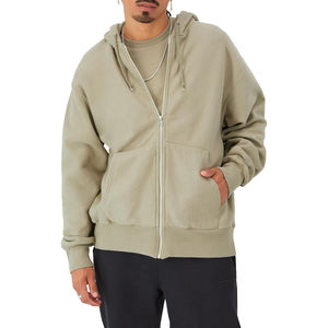 Sweat à capuche pour homme en coton lourd sur mesure, double fermeture éclair, streetwear d'hiver, motif uni, col à capuche, technique de teinture unie - Product Image 1