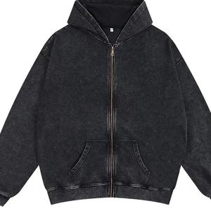 Vente en gros de sweat à capuche pour homme 100% coton 400gsm délavé vintage avec logo imprimé numérique fermeture éclair et tissage au crochet éponge - Product Image 6