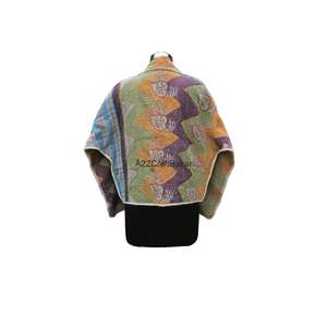 100% puro algodón tejido Kantha cuello alto hecho a mano Vintage chaqueta mujer botón todas las estaciones Reversible - Product Image 3