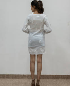 Nueva llegada de verano túnica bordada de viscosa estilo sin esfuerzo para mujeres con vestido de túnica Midi de cuello de diseñador de manga larga a la moda - Product Image 2