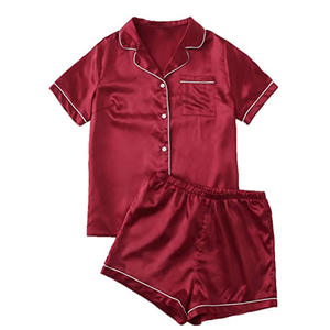 Ensemble de pyjama court en satin pour femmes, doux et lisse comme de la soie, respirant, léger, confortable, élégant, vêtements de détente d'été - Product Image 1