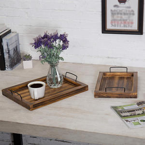 Ensembles de plateaux de service rustiques en bois de pin avec poignées en métal noir Plateau en bois écologique pour hôtels restaurants Plateau d'approvisionnement à utiliser - Product Image 6