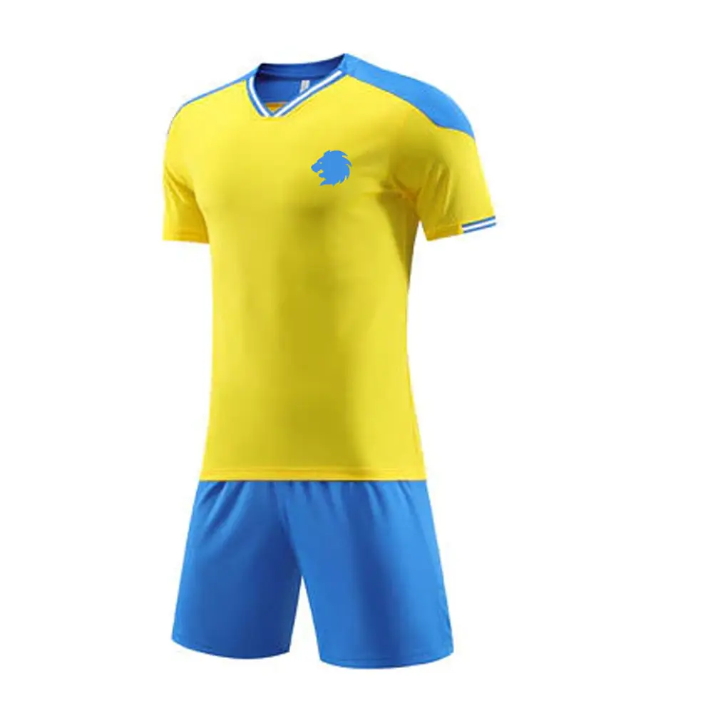 Men Plain Yellow Soccer Jersey Wholesale Price Customized Blue Soccer Shorts Uniform