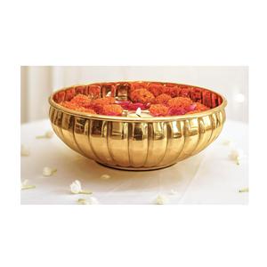 Aluminum with Designer Gold Leave Design Metal Serving Bowl Salad Serving <b>Dinnerware</b> Food Bowl Home & Kitchen Items - Product Image 5