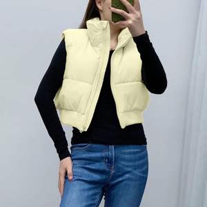 <b>Women</b> Fashion High Neck Zipper <b>Cropped</b> <b>Puffer</b> Vest <b>Jacket</b> Coat Polyester <b>cropped</b> <b>puffer</b> <b>jacket</b> sleeveless design stand collar - Product Image 4
