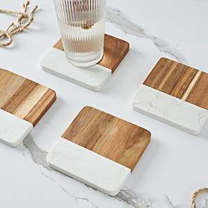 Handmade Wholesale decorative Natural wooden marble <b>coaster</b> wooden <b>coasters</b> white <b>black</b> wooden marble <b>coaster</b> - Product Image 2