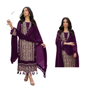 Fournisseur indien vendant Georgette femmes Salwar costume pakistanais décontracté femmes robes costumes avec robe de travail lourde à vendre