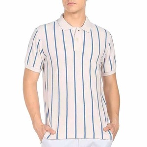 Hombres Casual de manga corta transpirable logotipo personalizado venta al por mayor de alta calidad de algodón a rayas hombres camisetas Polo camisa - Product Image 3