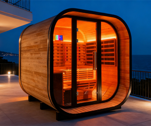 Home Spa Carbonized Spruce Wooden Outdoor 4 People Sauna Room with Infrared <b>Heaters</b> - Product Image 1