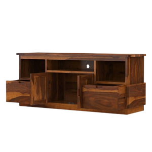 Meuble TV moderne fait main en bois massif avec fonctions de rangement amovibles et réglables pour salon ou appartement - Product Image 3