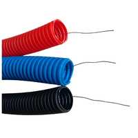 Conduit ondulé ignifuge en PP bleu avec fil de tirage intégré, flexible, résistant aux UV, pour câblage électrique