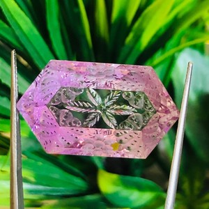 Mind Blowing Amethyst Hexagonal Shape Gemstone Butifull Antique Flower Carving Making Handmade Loose Gemstone Making Jewelry - Product Image 1