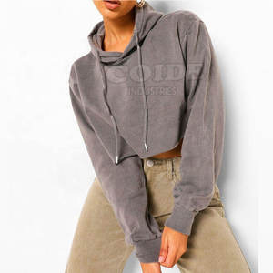 Sudadera con capucha informal de gran tamaño con hombros caídos, Top corto de algodón 100%, sudaderas con capucha de gimnasio para mujer - Product Image 2