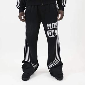 กางเกงขายาวเอวสูงทรงแบ็กกี้ลายทางด้านข้าง  รับสกรีนโลโก้ แฟชั่นกางเกงวอร์มผู้ชายลำลองทรงขาบาน - Product Image 2