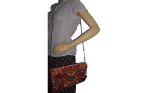 Vibrant Tribal Banjara Bohemian Large Capacity Women's <b>Messenger</b> Clutch <b>Bag</b> Cotton Colorful Threads Mirror Detail Zipper Closure - Product Image 5