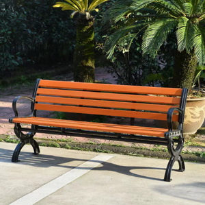 مقعد حديقة من الحديد المطاوع من الخشب المصمت مع مسند ظهر كرسي ترفيهي خارجي مربع ساحة الحديقة - Product Image 2