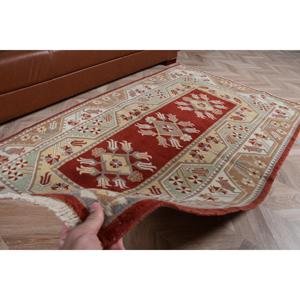 Vintage Rug 3.9x6.46 ft, <b>Red</b> Brown Solid <b>Wool</b> Turkish Rug - Product Image 5